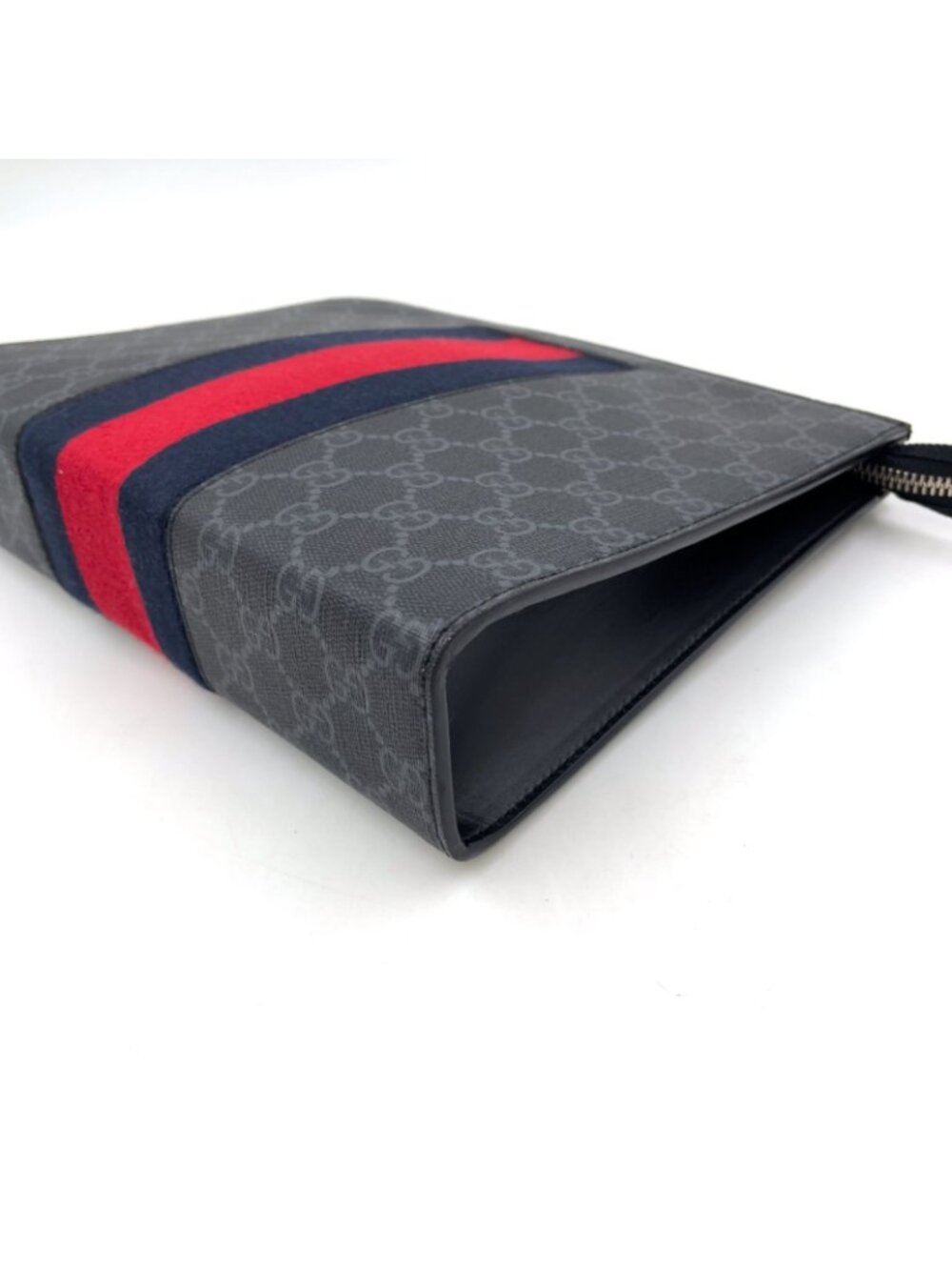 ★SOLD★ Gucci GG Supreme Webbing Line Leather Black Clutch Silver - Picture 15 of 15